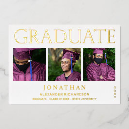 4枚モダンのフォトフォイル卒業発表（白） 箔招待状