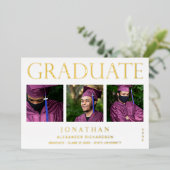 4枚モダンのフォトフォイル卒業発表（白） 箔招待状 (立ち正面)