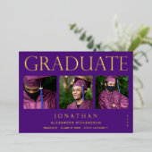 4枚モダンのフォトフォイル卒業発表（紫） 箔招待状 (立ち正面)
