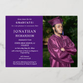 4枚モダンのフォトフォイル卒業発表（紫） 箔招待状 (裏面)