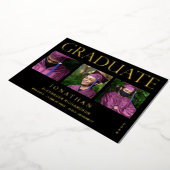 4枚モダンのフォトフォイル卒業発表（黒）  箔招待状 (回転した状態)