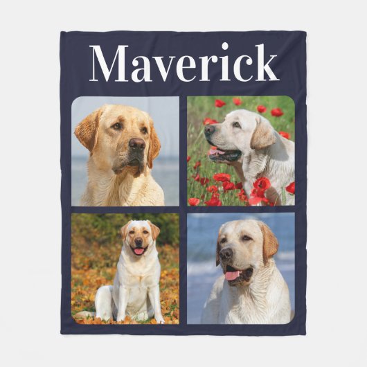 4枚モダンの写真がペットドパーソナライズされたッグ フリースブランケット (正面)