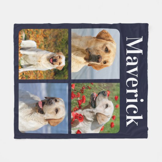 4枚モダンの写真がペットドパーソナライズされたッグ フリースブランケット (正面(横))