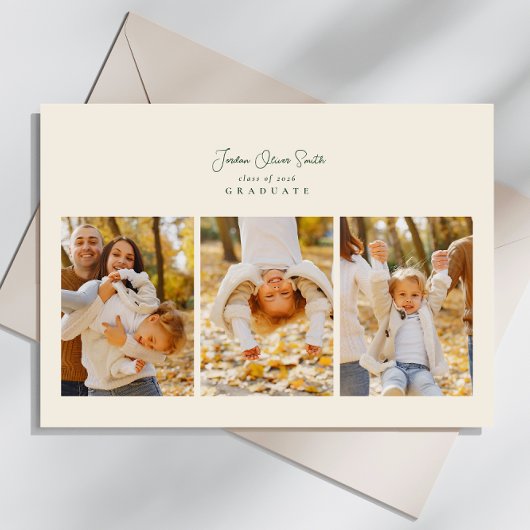 4枚モダンの写真筆跡の卒業 案内状