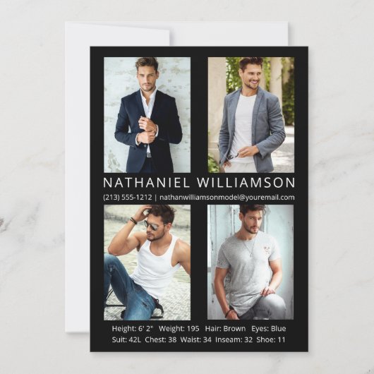 4枚モダンの写真ProモデルアクターCompカード 招待状 (正面)