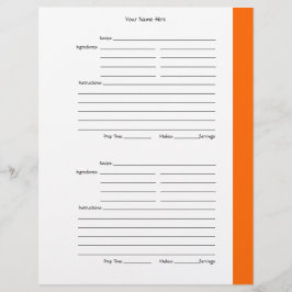 4枚/ページ-オレンジ色の両面レシピページ チラシ