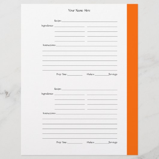 4枚/ページ-オレンジ色の両面レシピページ チラシ (正面)