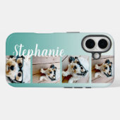 4正方形グラデーション写真手書き – 青を編集できる Case-Mate iPhoneケース (裏面 (横))