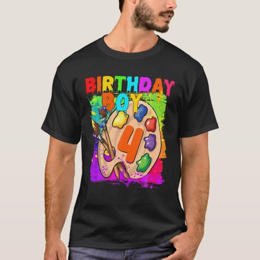 4歳おもしろい生誕生日少年ア絵画ートのB日4年 Tシャツ (正面)
