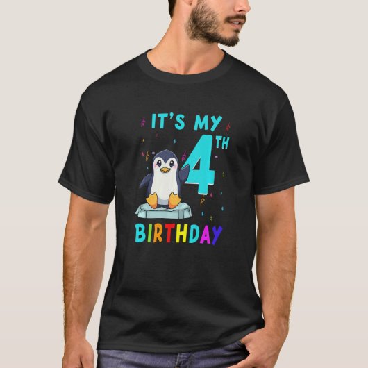 4歳かわいいペンギン誕生日4歳 Tシャツ (正面)