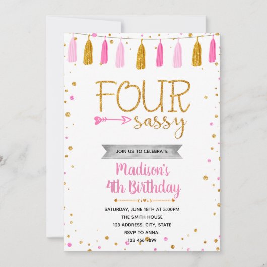 4歳で生意気な誕生日 招待状 (正面)