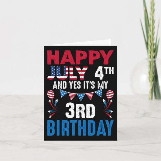 4歳とYes私の3歳の誕生日アメリカのパトリオティ カード (正面)