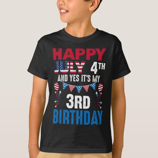 4歳とYes私の3歳の誕生日アメリカのパトリオティ Tシャツ (正面)