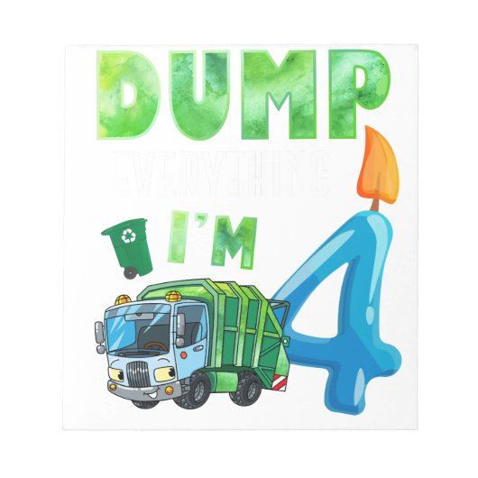 4歳のゴミ収集車の4歳の誕生日 ノートパッド (正面)
