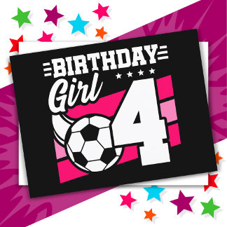 4歳のサッカーパーティー 誕生日ガール 4歳の誕生日 ポストカード