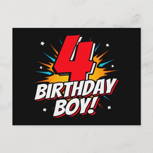 4歳のスーパーヒーロー誕生日の男の子 4歳の誕生日 ポストカード (正面)