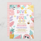 4歳のトロピカルビーチパーティーに飛び込め 招待状 (正面/裏面)