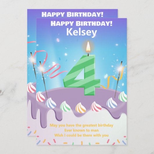 4歳のハッピーバースデーカーパーソナライズされたド (正面/裏面)