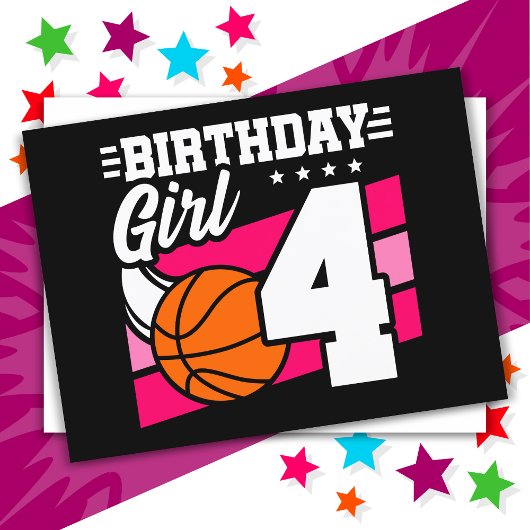 4歳のバスケットボールパーティー 4歳の誕生日 女の子 ポストカード
