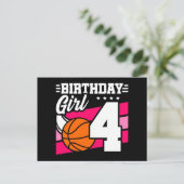 4歳のバスケットボールパーティー 4歳の誕生日 女の子 ポストカード (スタンド正面)