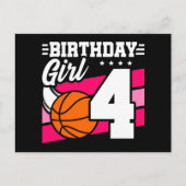 4歳のバスケットボールパーティー 4歳の誕生日 女の子 ポストカード (正面)