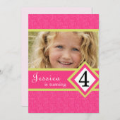 4歳のバースデーパーティ招待状のシマウマの女の子 招待状 (正面/裏面)