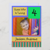 4歳のバースデーパーティ招待状の男の子 招待状 (正面/裏面)