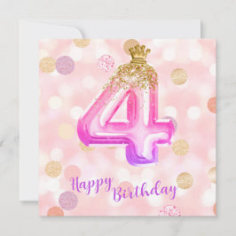 4歳のピンクパープルゴールドの誕生日ガールカード カード