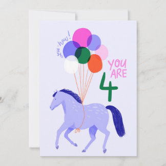 4歳の古い誕生日カード（馬と風船） シーズンカード