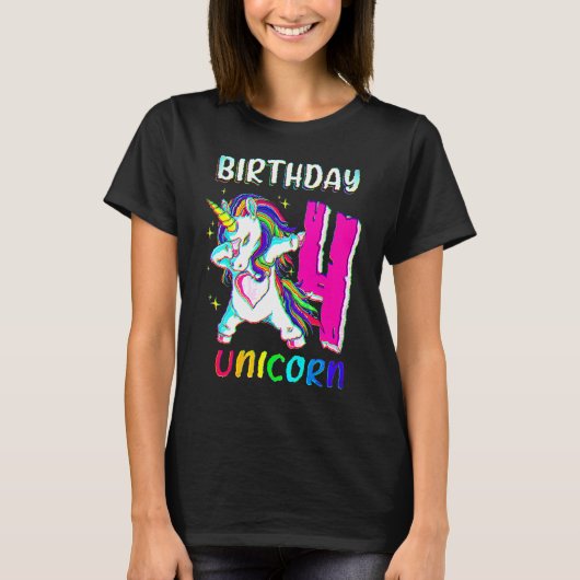 4歳の女の子ダビングUnicorn 4歳の誕生日Unic Tシャツ (正面)