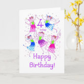 4歳の妖精の誕生日カード カード (黄色い花)