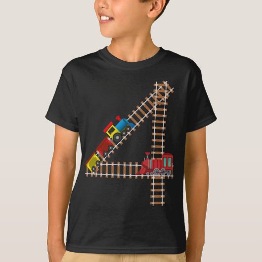 4歳の子どもたちをテーマにした4thバースデートレイン鉄道 tシャツ (正面)