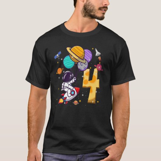 4歳の宇宙飛行士宇宙バルーン4歳 Tシャツ (正面)