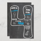 4歳の少年の黒板青の数字 招待状 (正面/裏面)