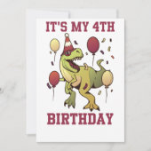 4歳の恐竜の誕生日4歳のパーティー少年 招待状 (正面)