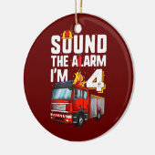 4歳の消防車の誕生日幼児 セラミックオーナメント (左)