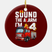 4歳の消防車の誕生日幼児 セラミックオーナメント (裏面)