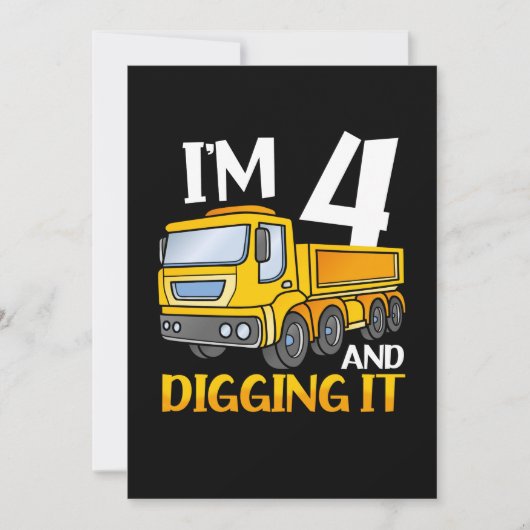 4歳の男の子の4回目の誕生日 建設作業員 誕生日プレゼント 招待状 (正面)