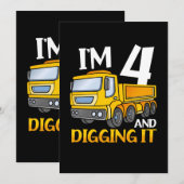 4歳の男の子の4回目の誕生日 建設作業員 誕生日プレゼント 招待状 (正面/裏面)