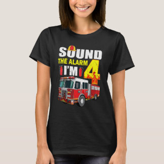 4歳の私の4歳の誕生日の男の子の消防車のモミ Tシャツ