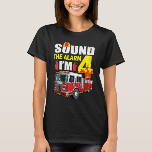 4歳の私の4歳の誕生日の男の子の消防車のモミ Tシャツ (正面)
