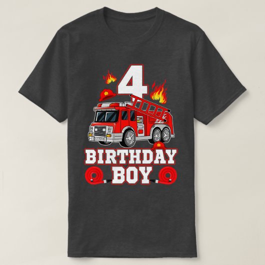 4歳の私の4歳の誕生日の男の子の消防車の火災 Tシャツ (デザイン正面)