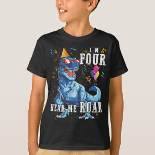 4歳の私は轟音を聞く4歳の誕生日の恐竜のシャツ Tシャツ