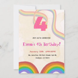 4歳の虹色の女の子の誕生日招待状 招待状