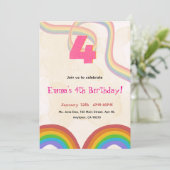 4歳の虹色の女の子の誕生日招待状 招待状 (スタンド正面)