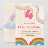 4歳の虹色の女の子の誕生日招待状 招待状 (正面/裏面)