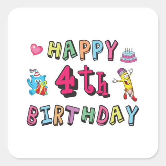 4歳の誕生日おめでとうございます スクエアシール (正面)