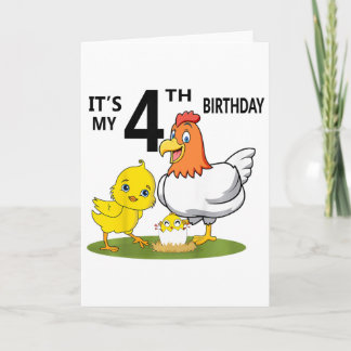 4歳の誕生日おめでとう かわいいニワトリの4歳児 カード
