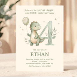 4歳の誕生日おめでとう！かわいい恐竜のデザイン 招待状