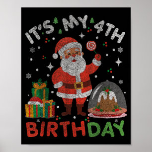 4歳の誕生日おめでとう!クリスマスのサンタと4歳の誕生日 ポスター